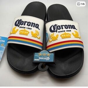 Corona Black and White Slides with Rainbow Trim‎